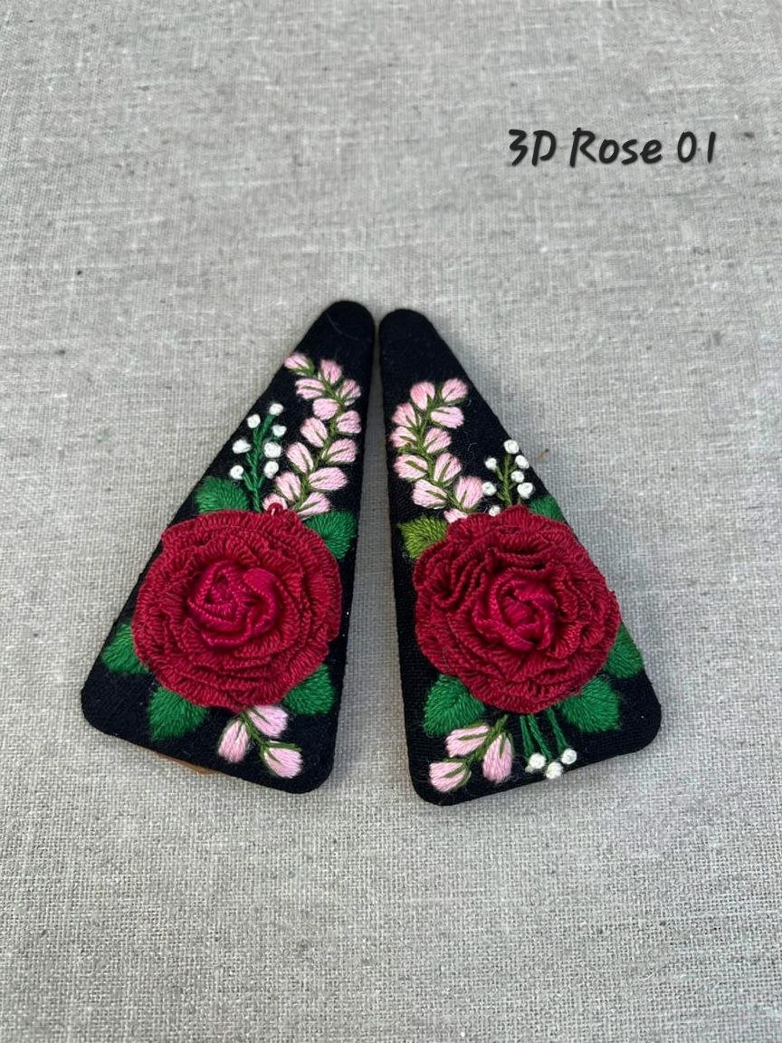 Handmade 3D Rose Embroidered Hair Clip - Image 2