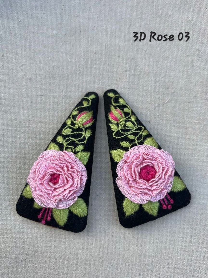 Handmade 3D Rose Embroidered Hair Clip - Image 4