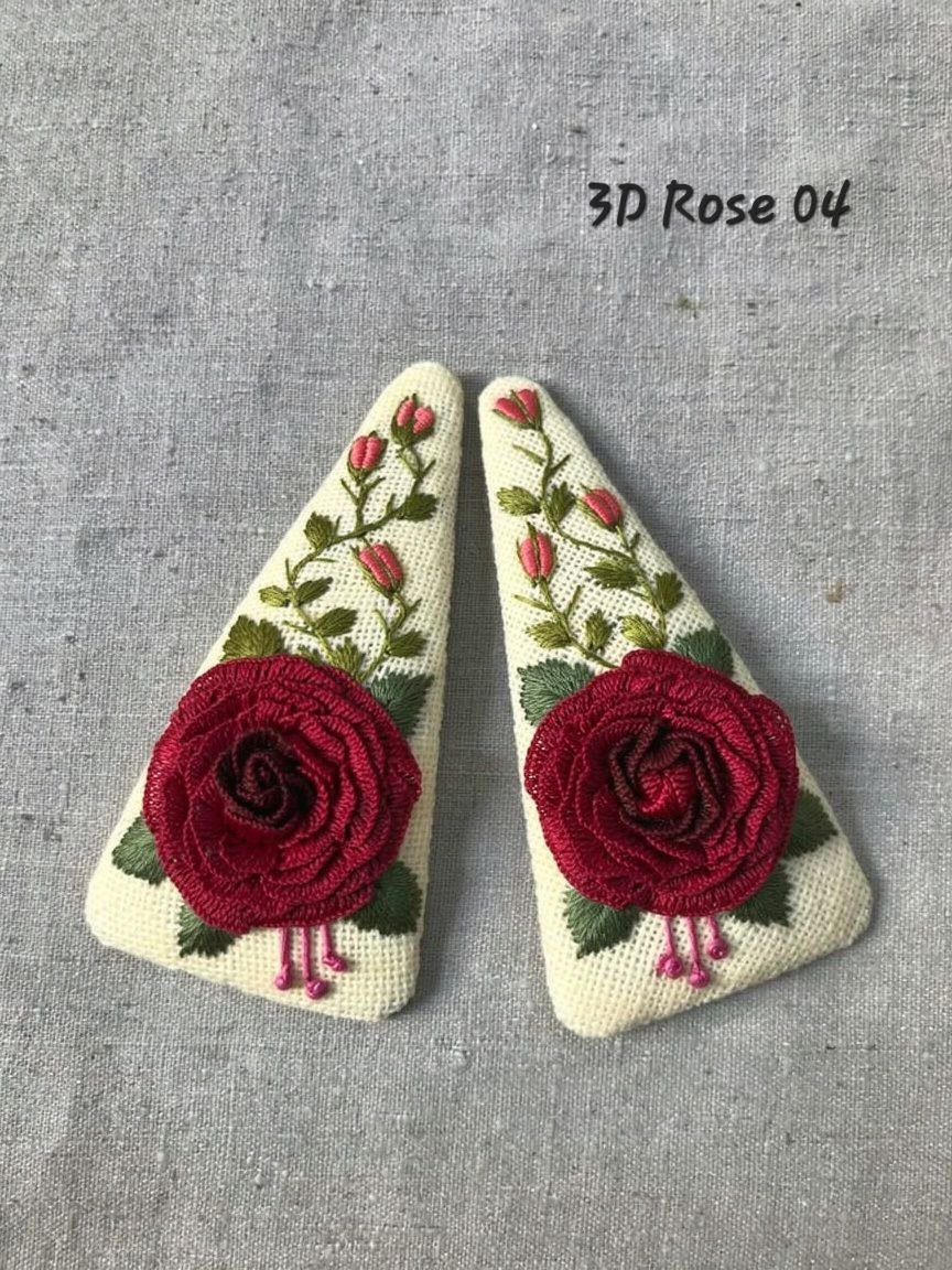 Handmade 3D Rose Embroidered Hair Clip - Image 5