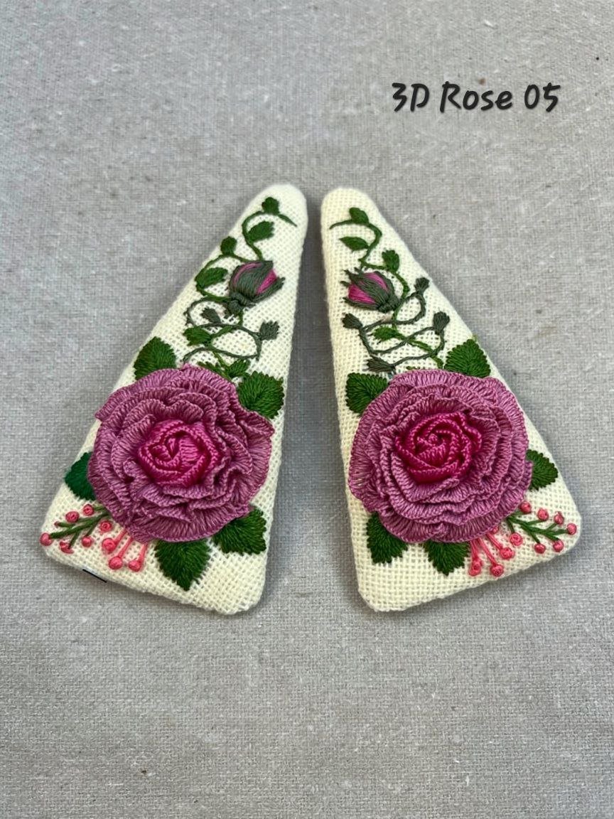 Handmade 3D Rose Embroidered Hair Clip - Image 6