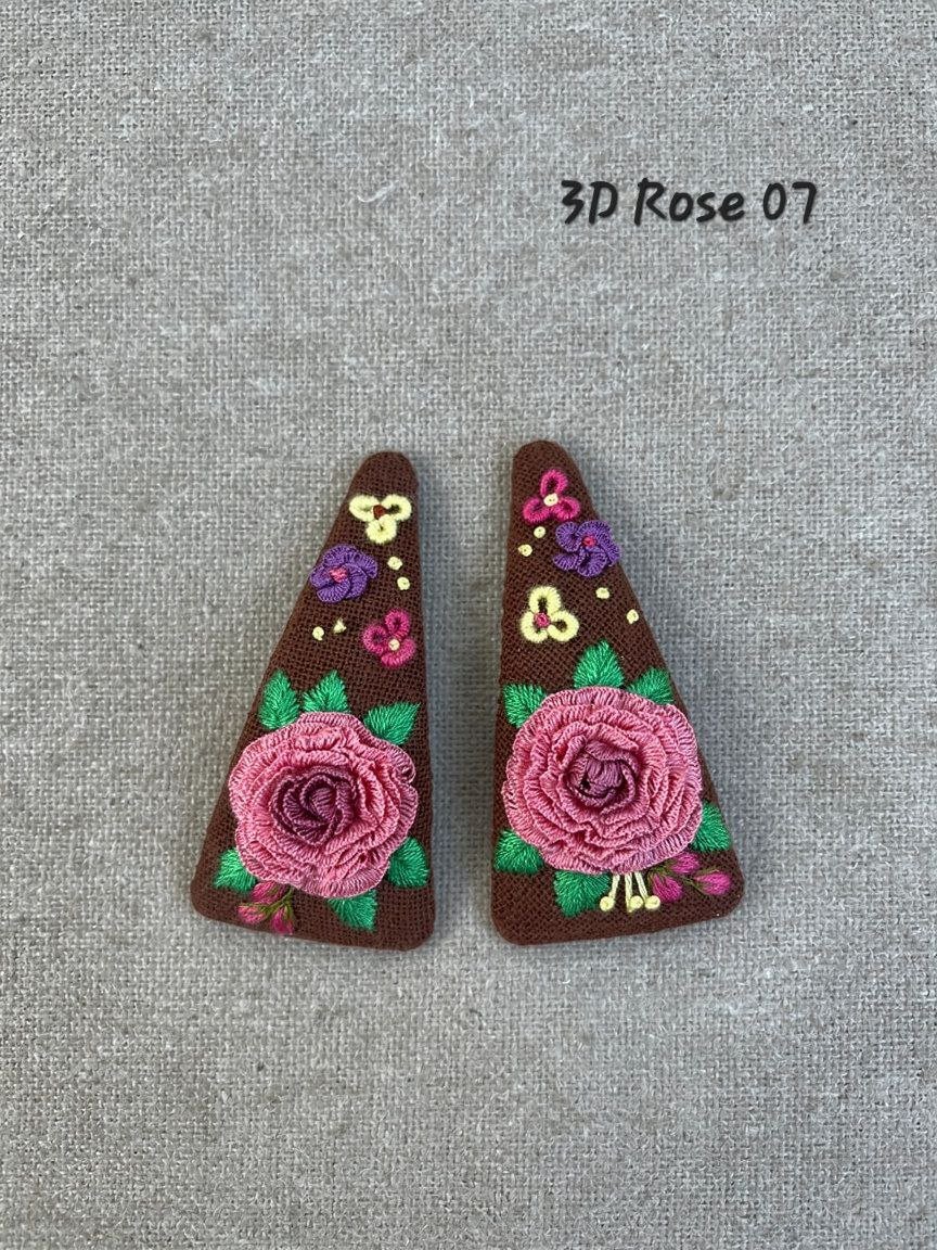 Handmade 3D Rose Embroidered Hair Clip - Image 8