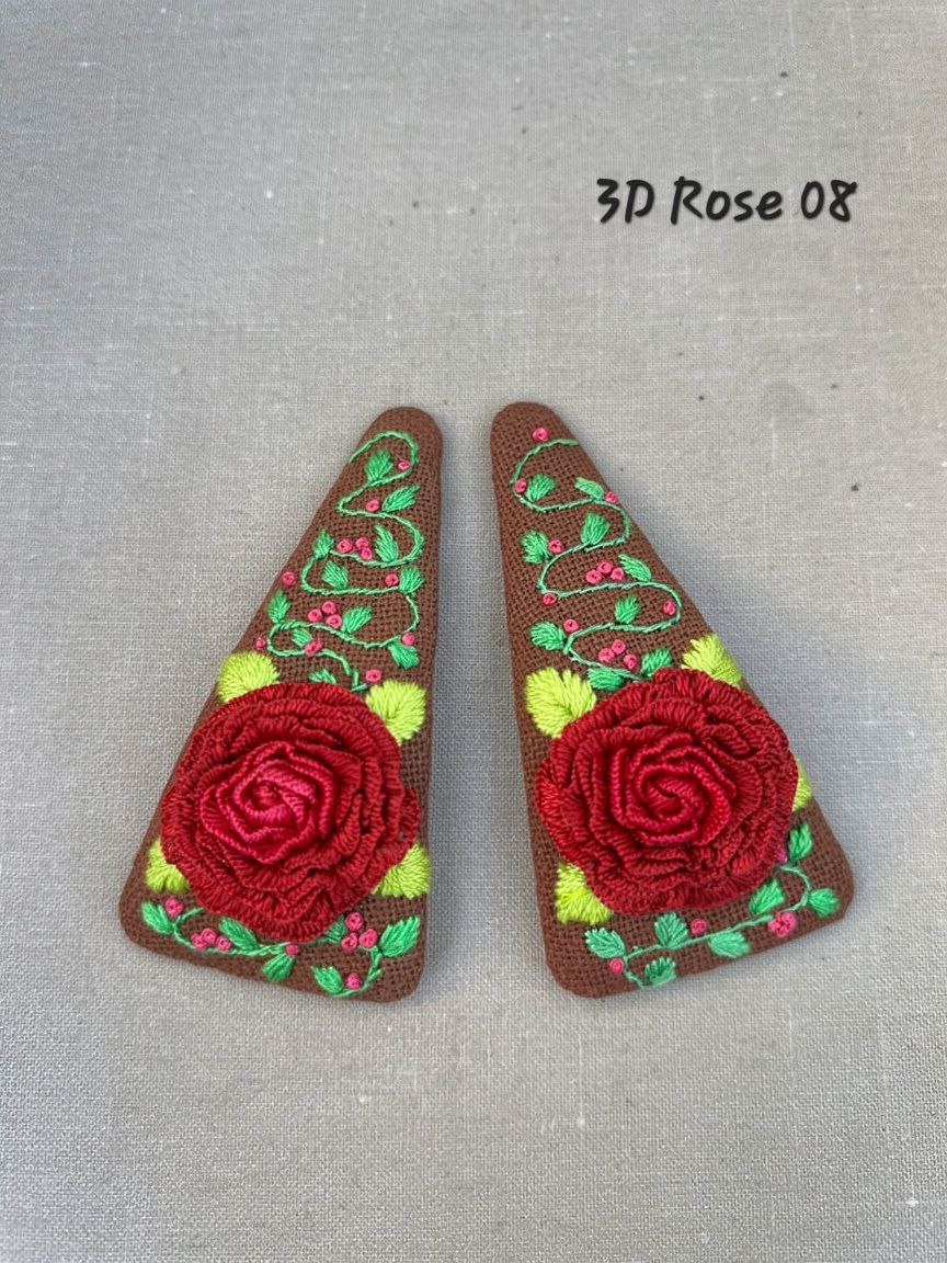 Handmade 3D Rose Embroidered Hair Clip - Image 9