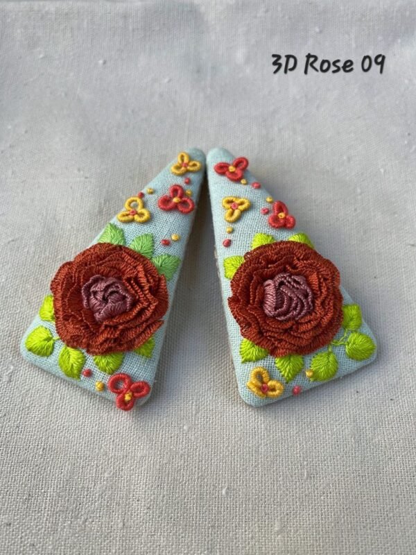 Handmade 3D Rose Embroidered Hair Clip