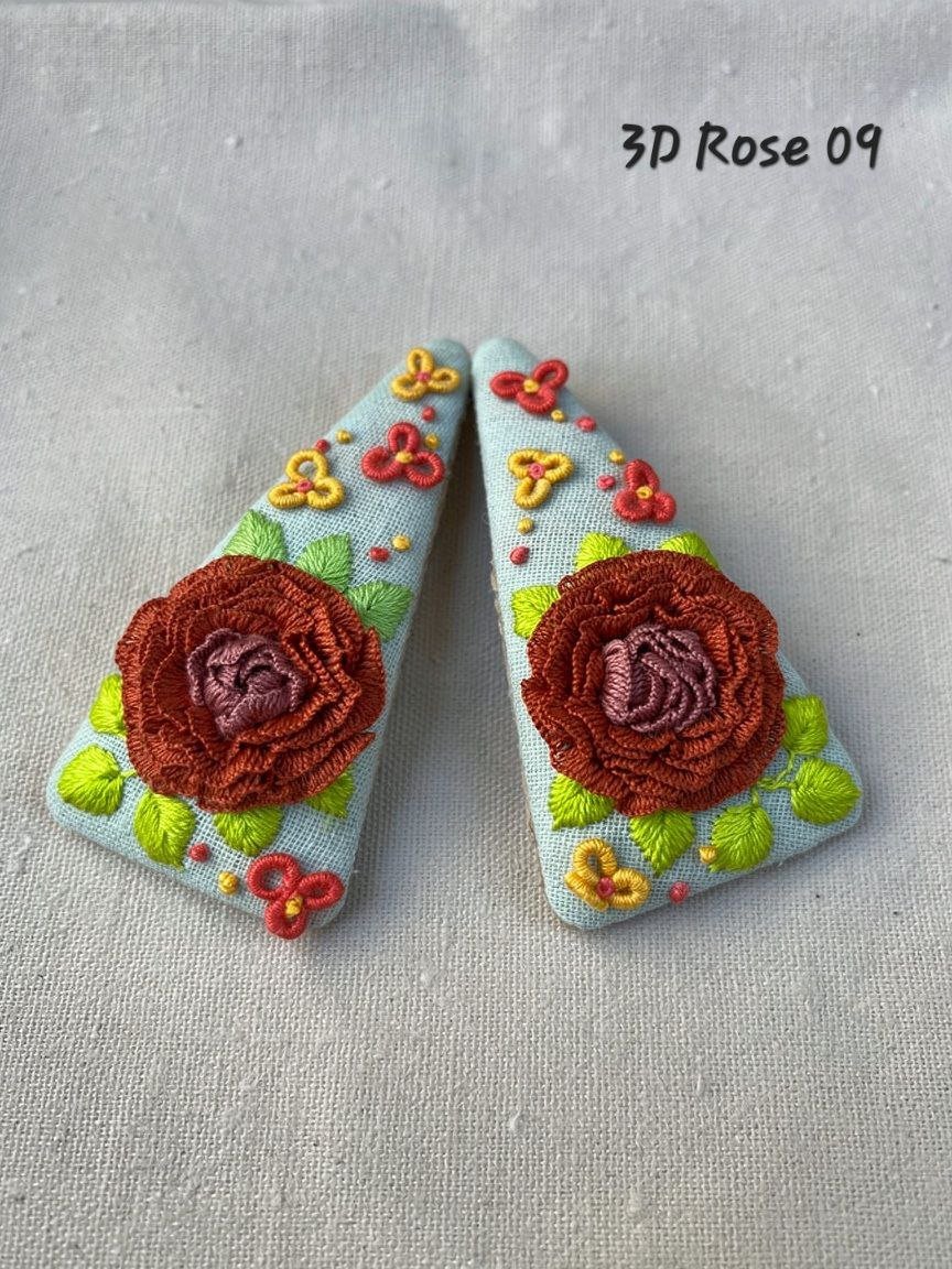 Handmade 3D Rose Embroidered Hair Clip - Image 10