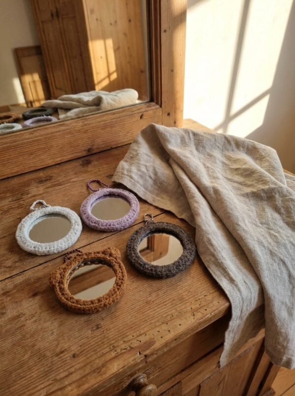 Crochet Pocket Mirror Keychain (Bear)