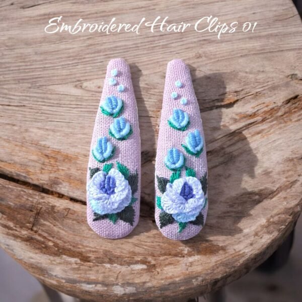 Floral Embroidered Hair Clips