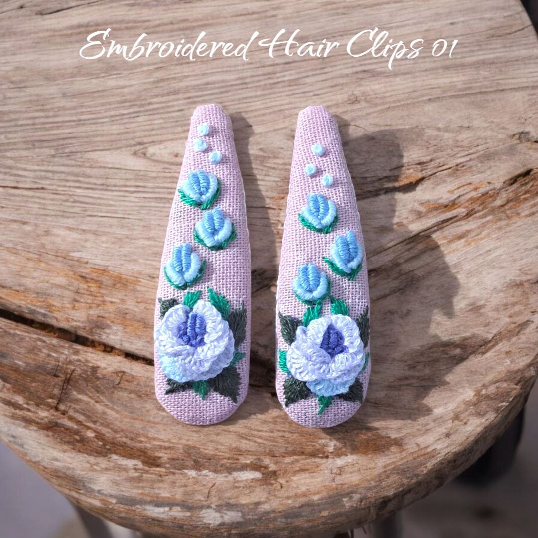 Floral Embroidered Hair Clips - Image 2