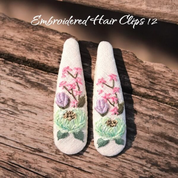 Floral Embroidered Hair Clips