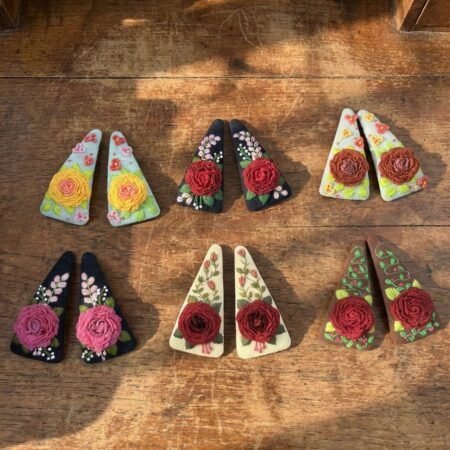 Handmade 3D Rose Embroidered Hair Clip