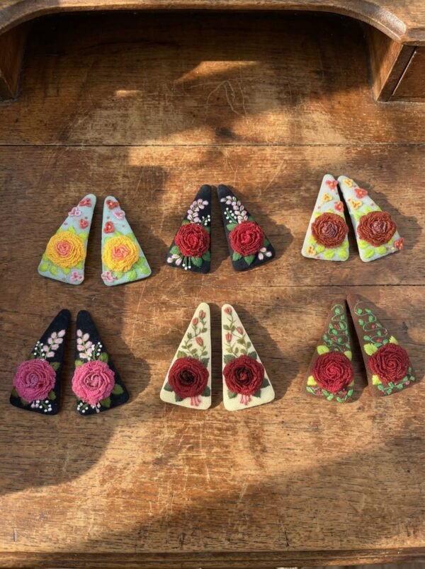 Handmade 3D Rose Embroidered Hair Clip