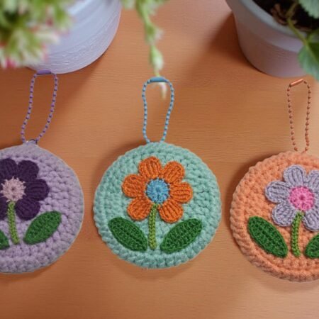 Crochet Pocket Mirror Keychain - (Blooming Flower)