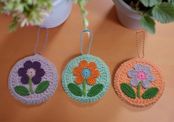 Crochet Pocket Mirror Keychain - (Blooming Flower)