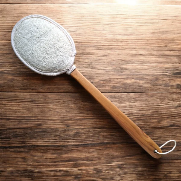 Loofah Back Scrubber With Teak Wood Handle