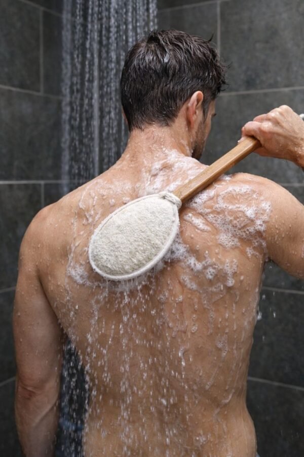 Loofah Back Scrubber With Teak Wood Handle
