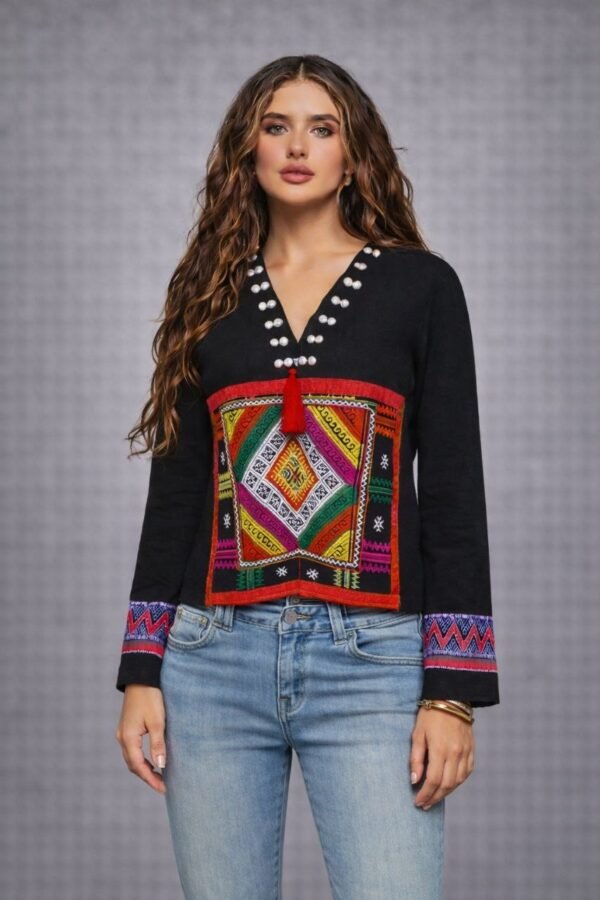 Hill Tribe Hemp Top - Thai Ethnic Embroidered Blouse