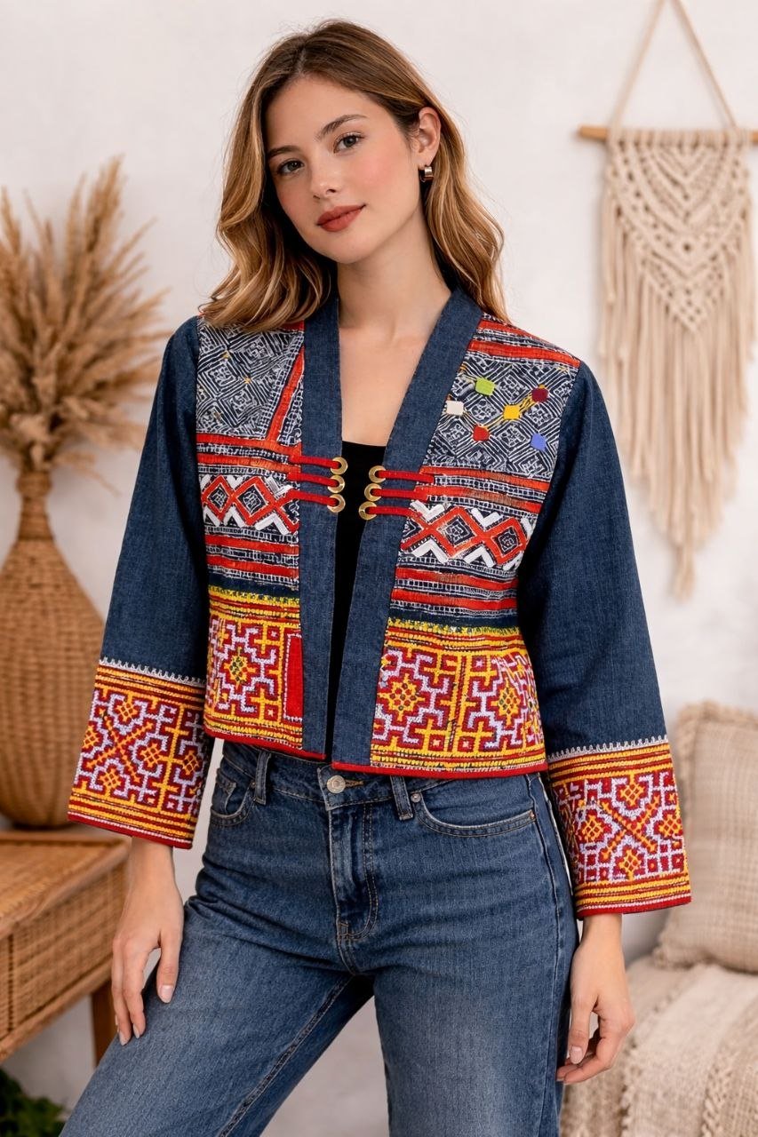 Hill Tribe Patchwork Embroidered Hemp Jacket - Image 1