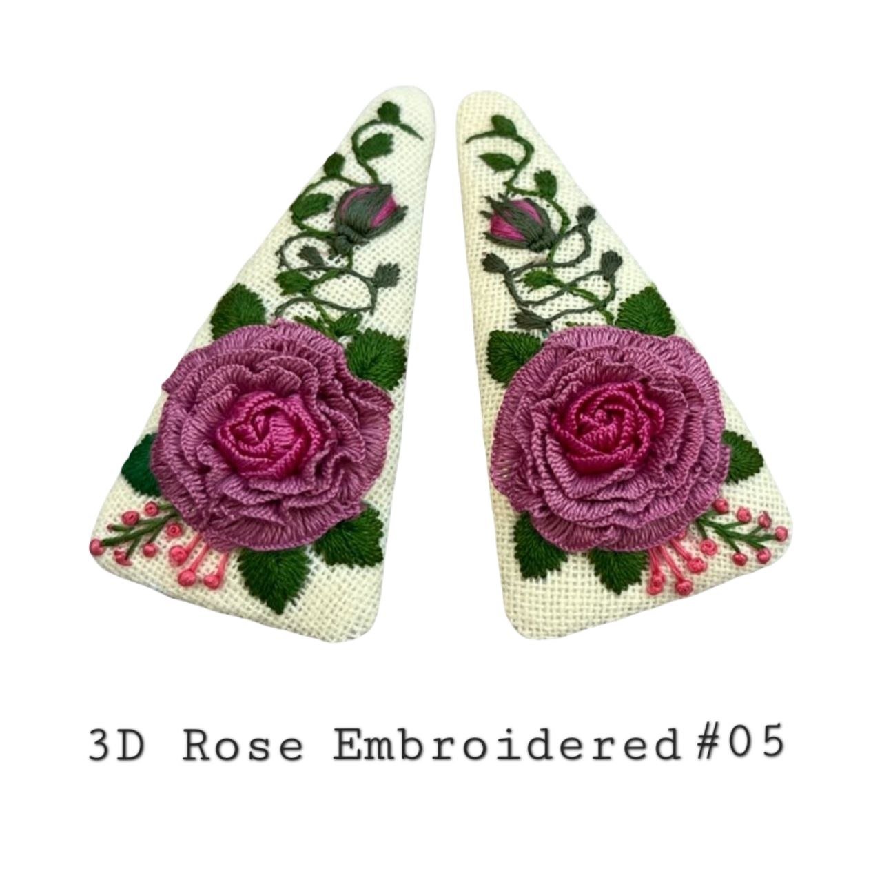 Handmade 3D Rose Embroidered Hair Clip - Image 6