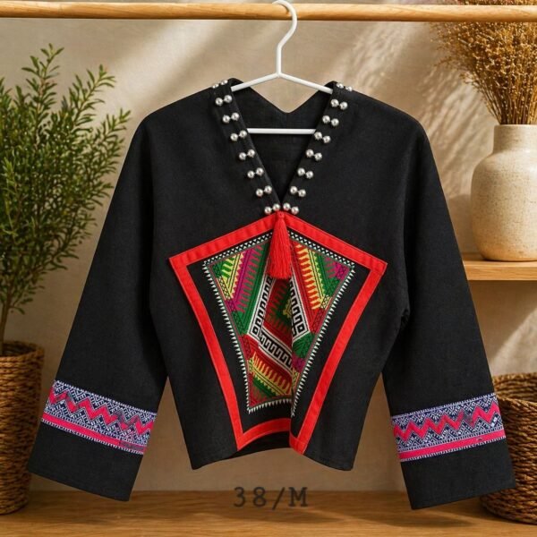Hill Tribe Hemp Top - Thai Ethnic Embroidered Blouse