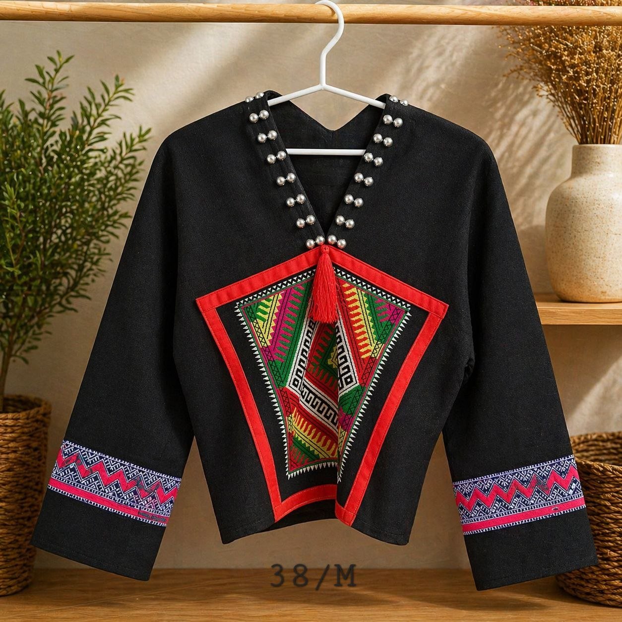 Hill Tribe Hemp Top - Thai Ethnic Embroidered Blouse - Image 3