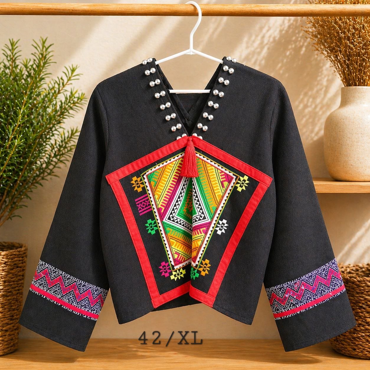 Hill Tribe Hemp Top - Thai Ethnic Embroidered Blouse - Image 5