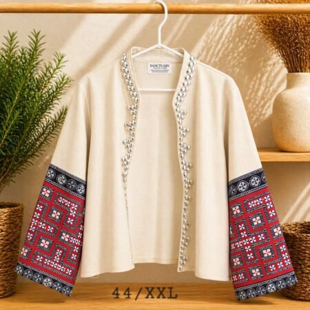 Hill Tribe Hemp Jacket - Patchwork Sleeve with Silver Bead Detail - Image 2