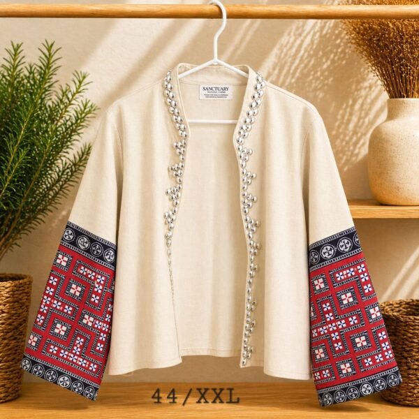 Hill Tribe Hemp Jacket - Patchwork Sleeve with Silver Bead Detail
