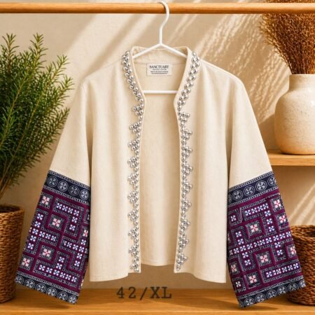 Hill Tribe Hemp Jacket - Patchwork Sleeve with Silver Bead Detail - Image 3