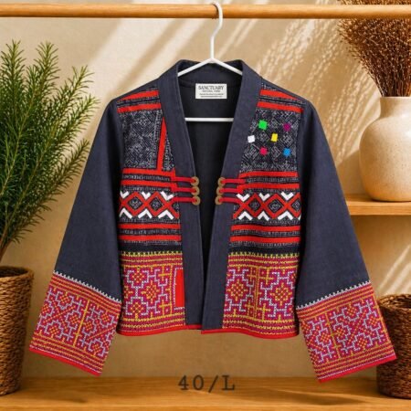 Hill Tribe Patchwork Embroidered Hemp Jacket - Image 2