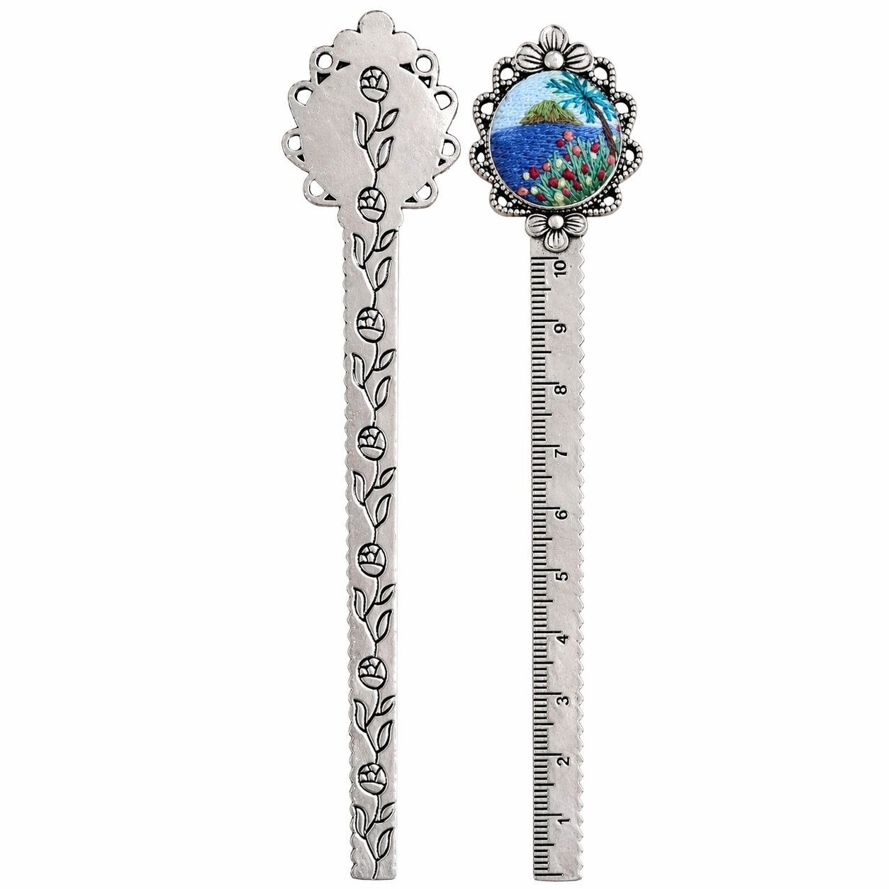 Handmade Embroidered Metal Bookmark Ruler - Image 1