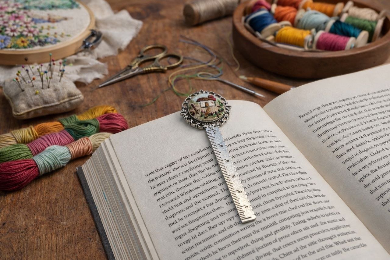 Handmade Embroidered Metal Bookmark Ruler - Image 3