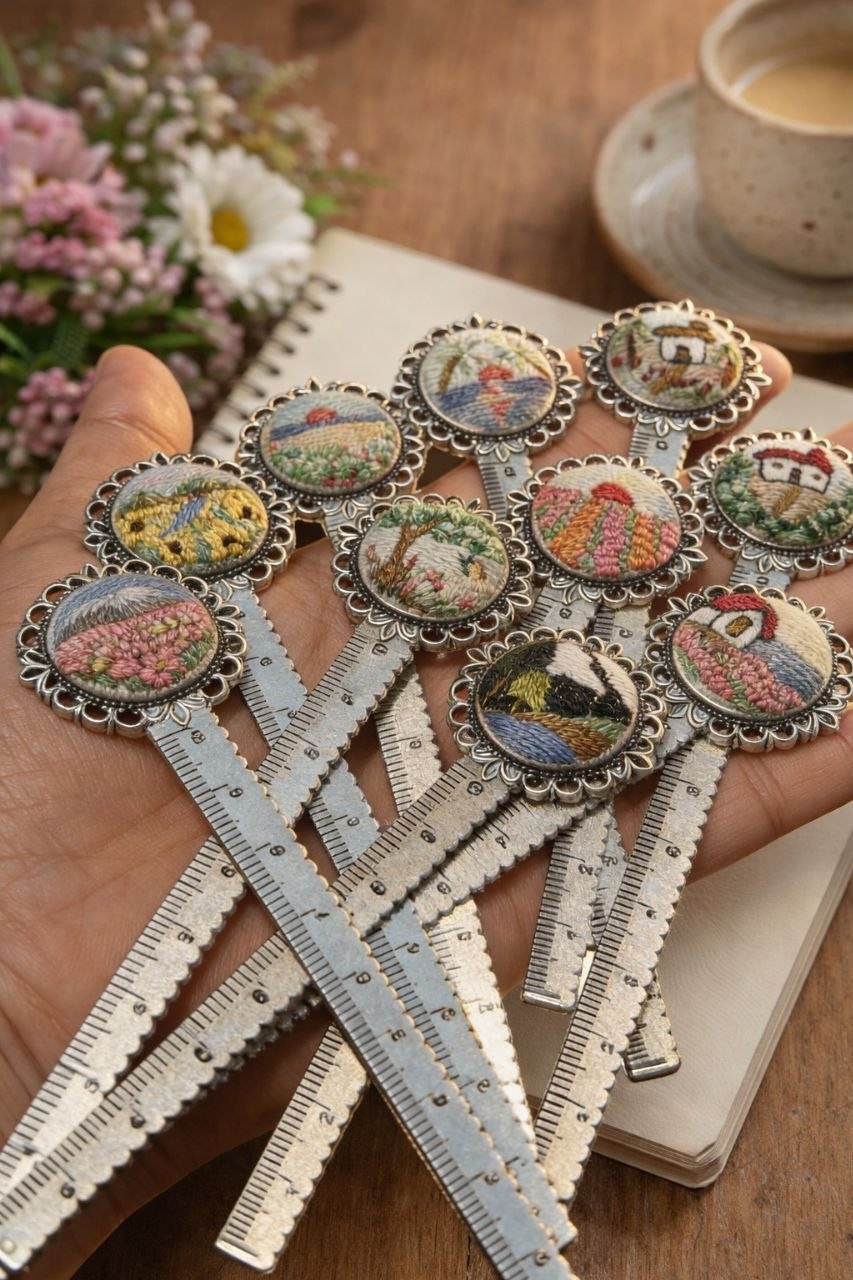 Handmade Embroidered Metal Bookmark Ruler - Image 4
