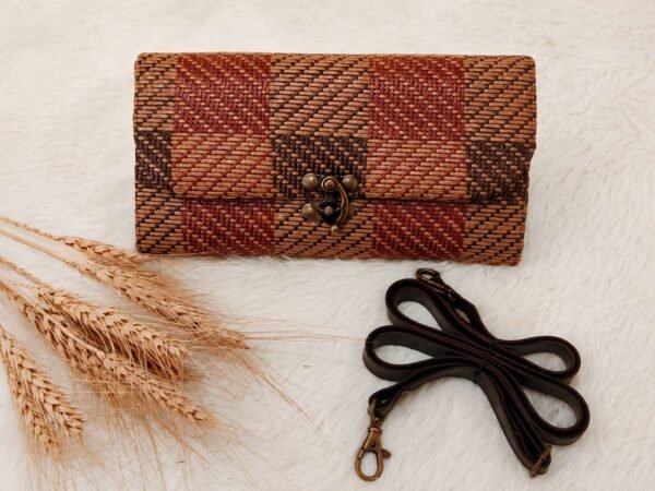 Handwoven Rattan Wallet Clutch Bag with Detachable Strap