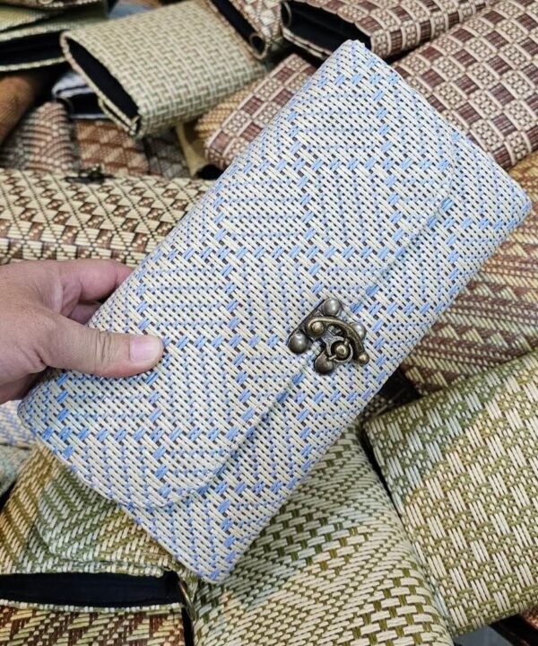 Handwoven Rattan Wallet Clutch Bag with Detachable Strap