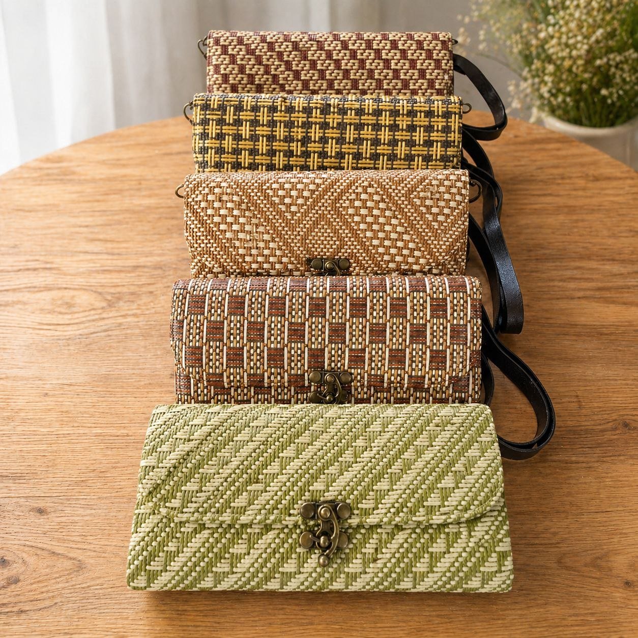 Handwoven Rattan Wallet Clutch Bag with Detachable Strap - Image 1